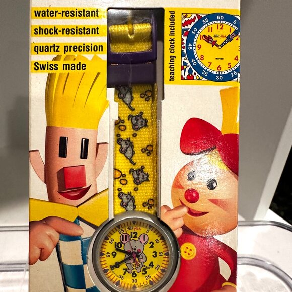 Vintage 1997 Yellow Mouse Theme Flik Flak Kids Swiss Made Watch – New in Box - Picture 2 of 8